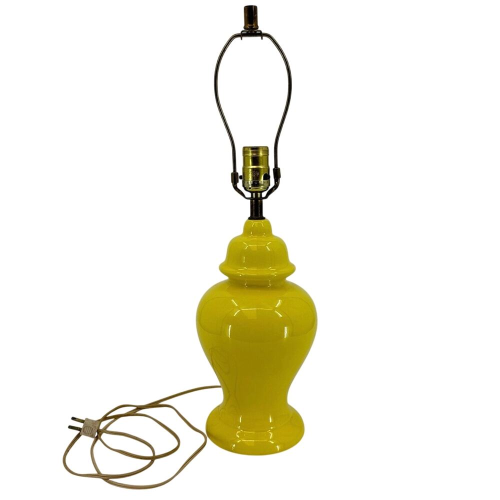 Vintage 1970s Yellow Ceramic Ginger Jar Table Lamp Hollywood Regency MCM 21”